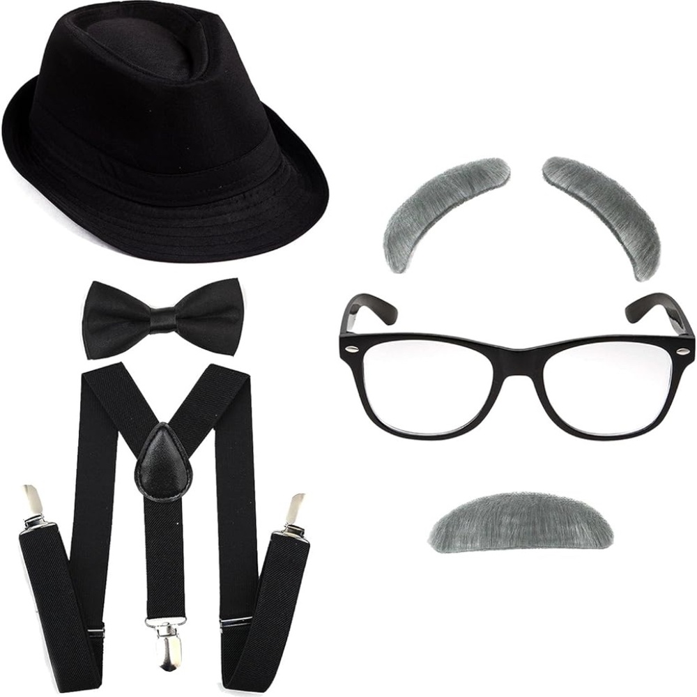 Boys Gangster Costume Set Short Brim Fedora Hat,Adjustable Suspenders, Bow tie